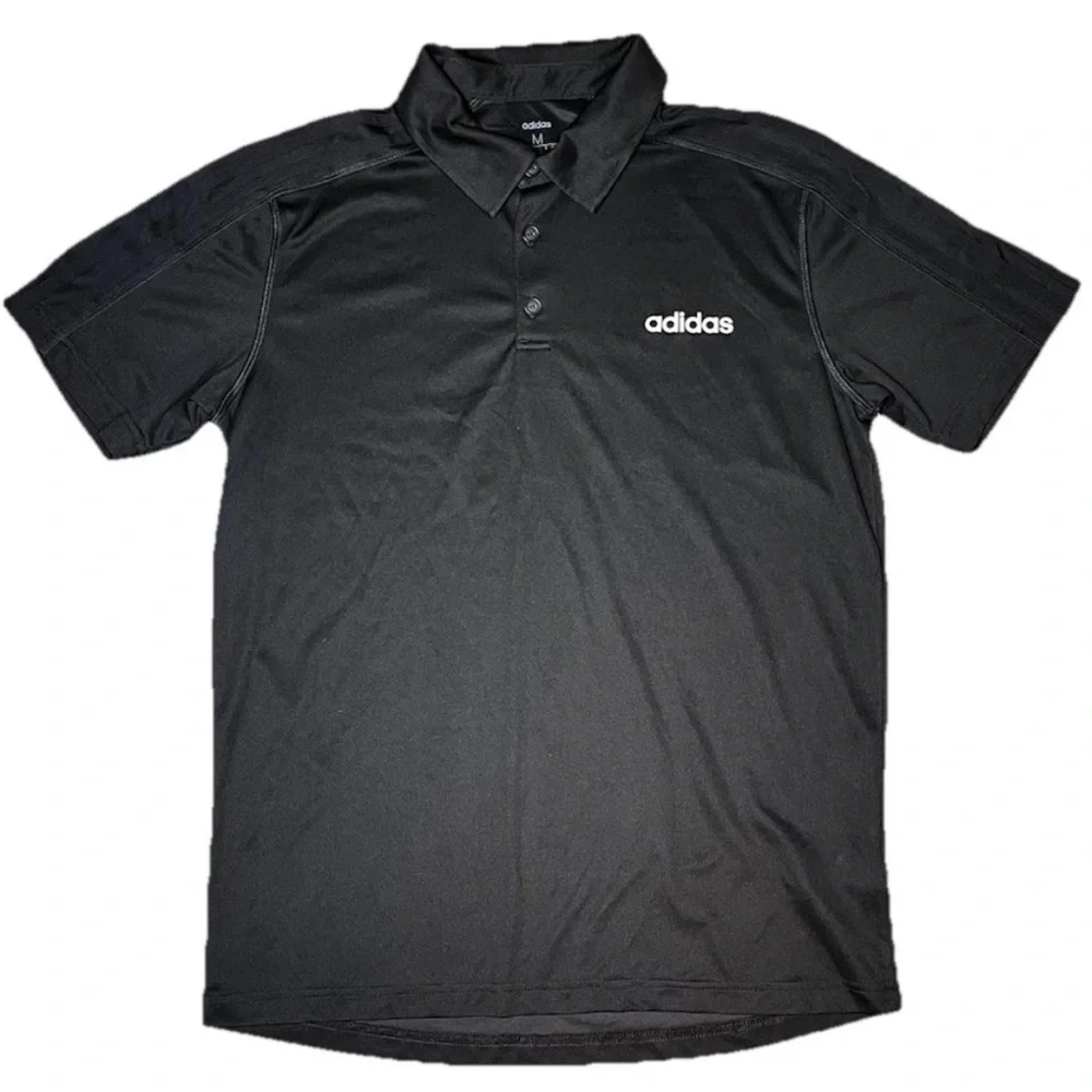 Adidas Black Athletic There Button Polo Short Sleeve Men’s Medium NWOT